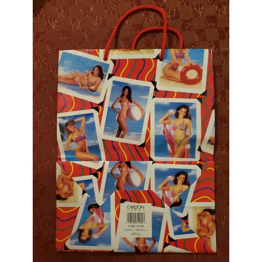 Vtg Gift Bag Swimsuit Model 90s Retro Beach Bikini Babe Pinup Girl Carlton Cards